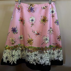 Elevenses by Anthropologie pink floral print flare skirt